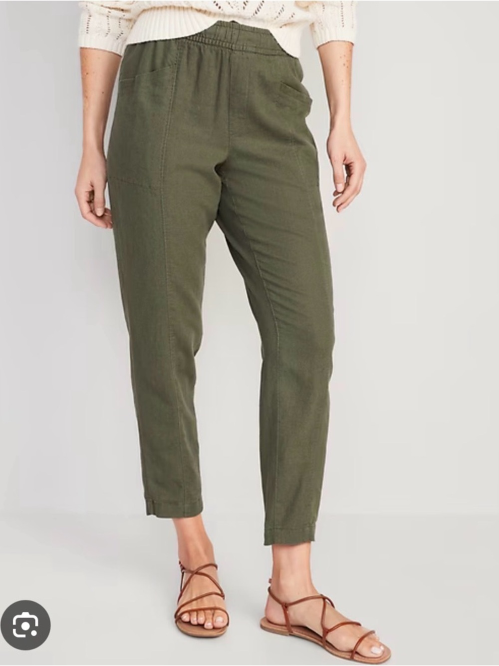 Bundle of Linen blend Cropped Pants in Olive & Chambray Blue